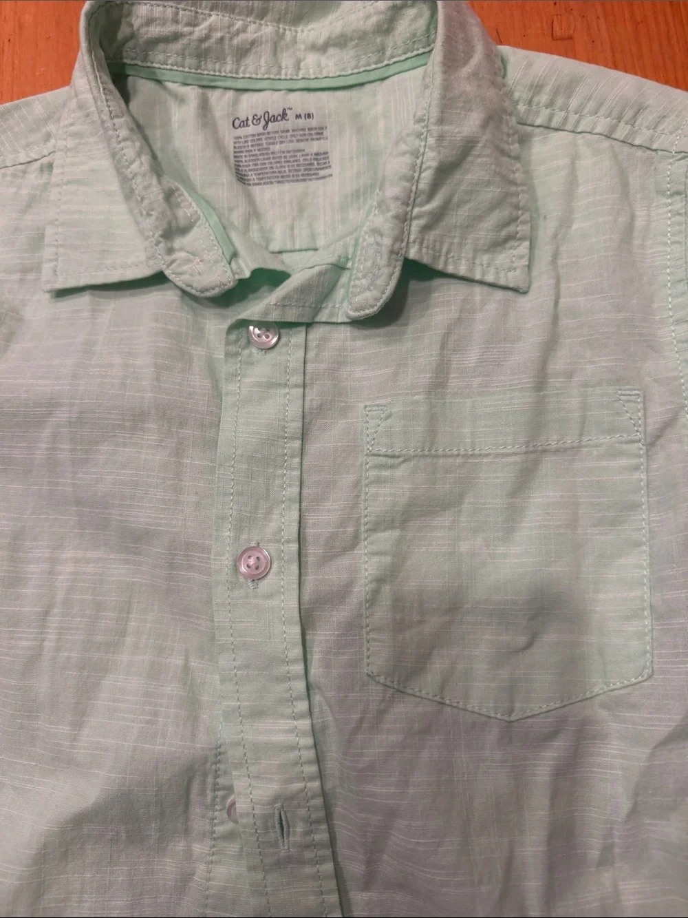 Cat & Jack Mint Green Short-Sleeve Button-Down Shirt Cotton size 8 NWOT